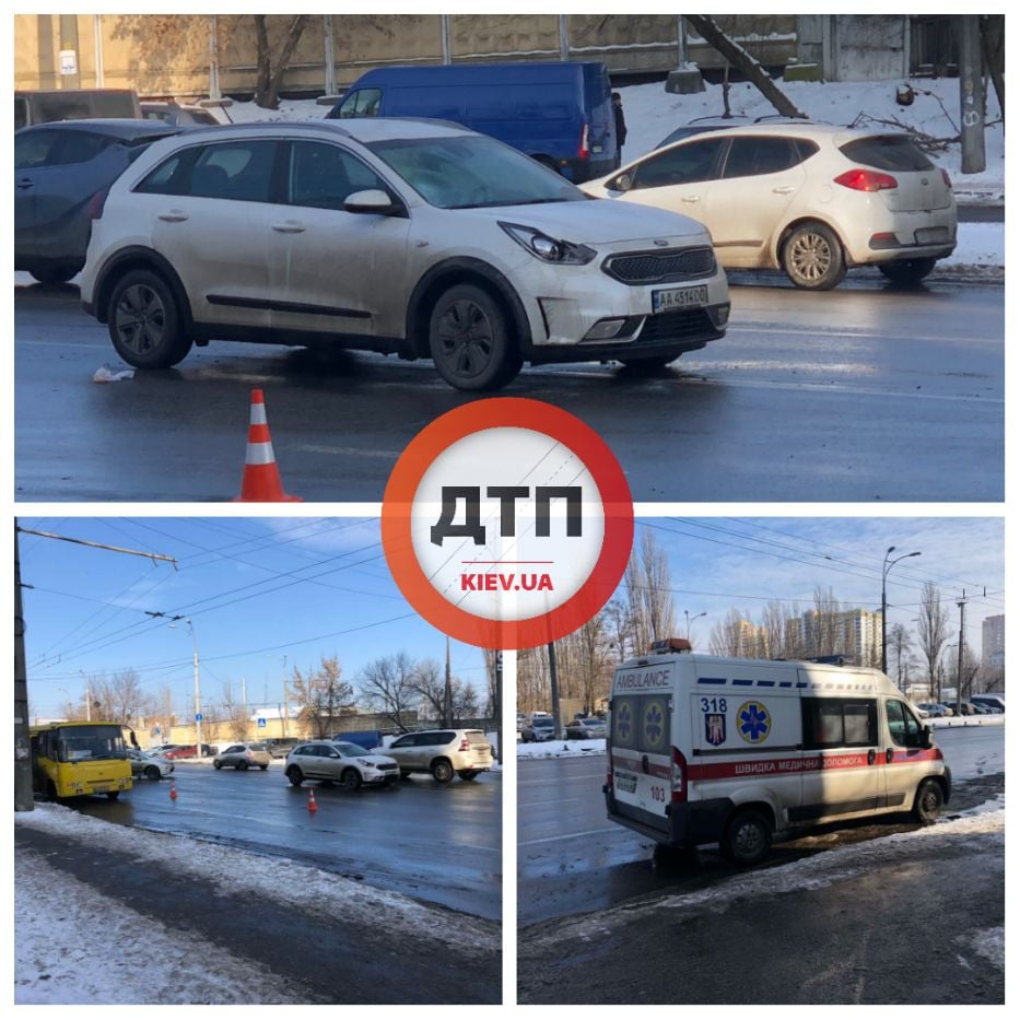 В Киеве на проспекте Науки произошло ДТП с пострадавшими: автомобиль KIA сбил женшину на нерегулируемом переходе